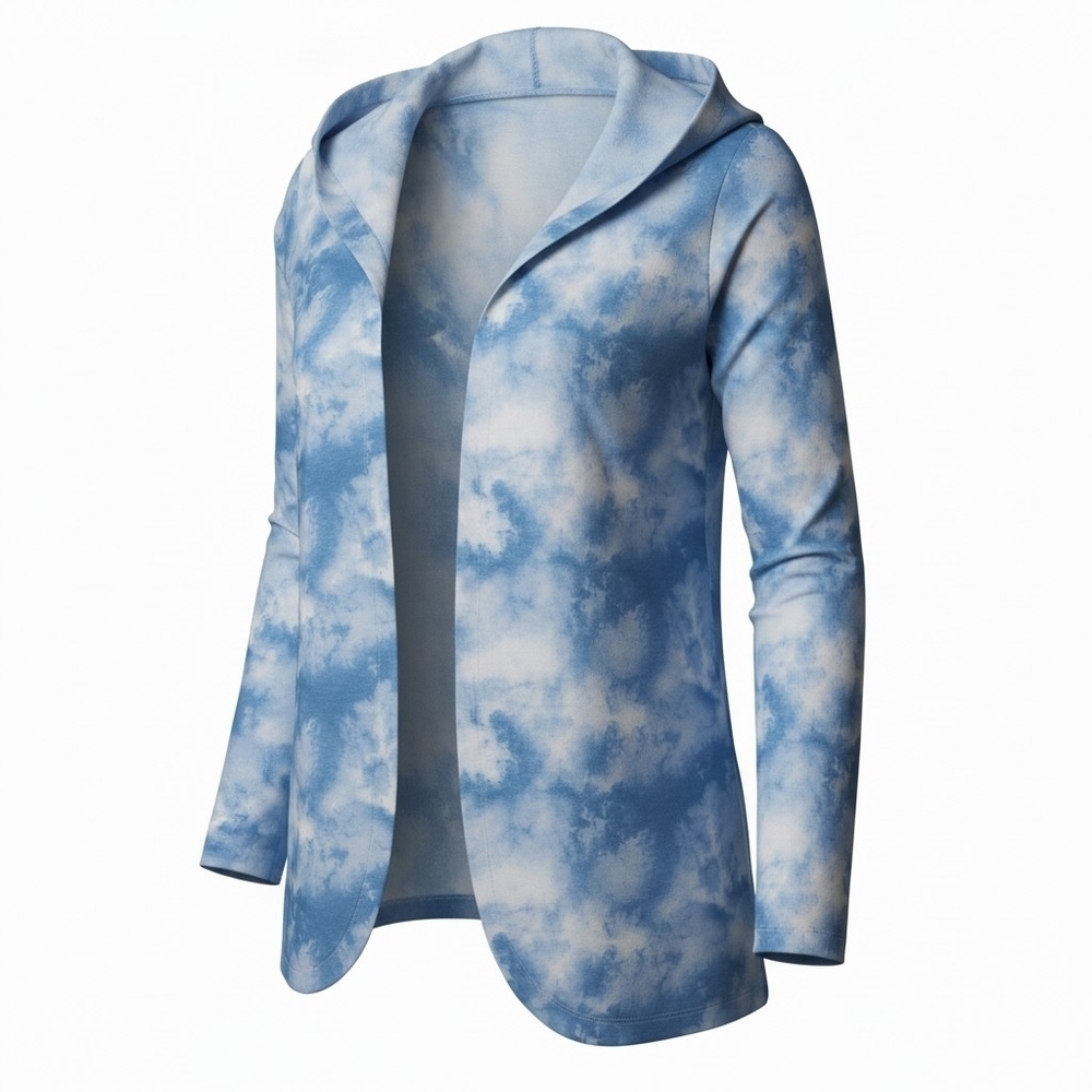 Carol Rose - NWT, Blue Tye-Dye Open Hoodie, Long Sleeves, Size Medium